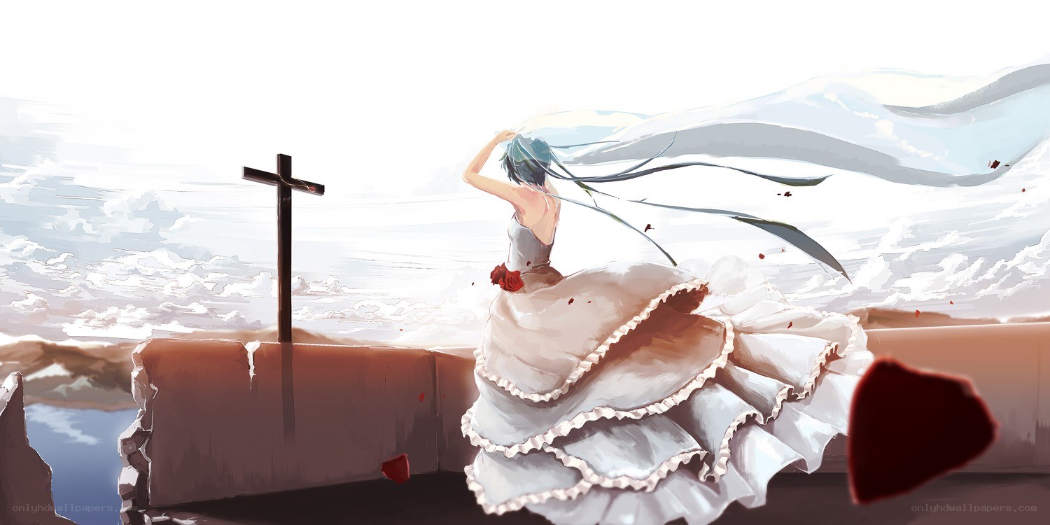 Anime bride at a cross