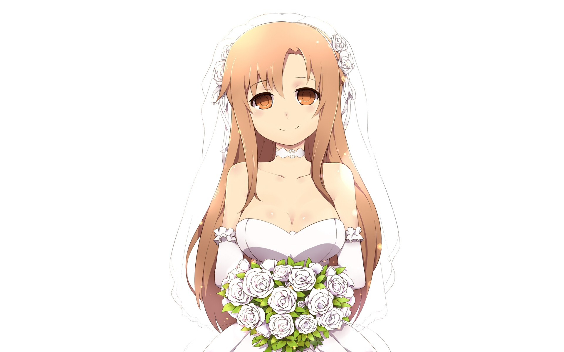 anime bride holding bouquet