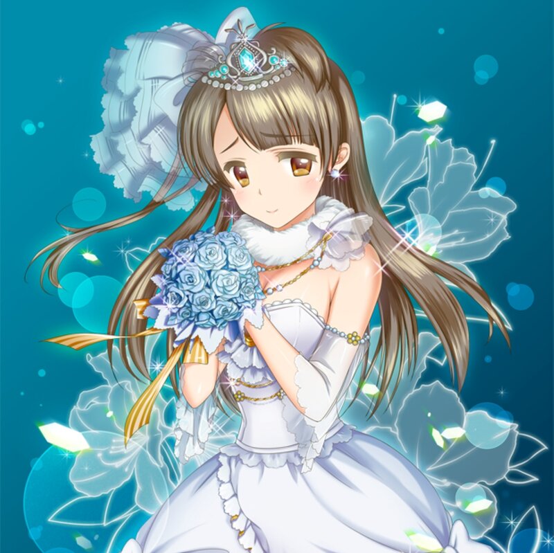 Anime Bride Holding Bouquet — Blue, Dreamy