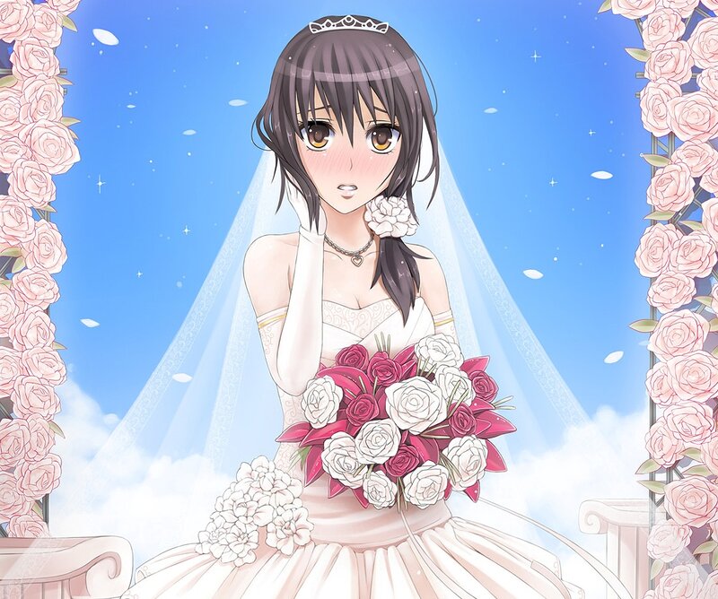 Anime Bride Holding Bouquet — Blue, Serene