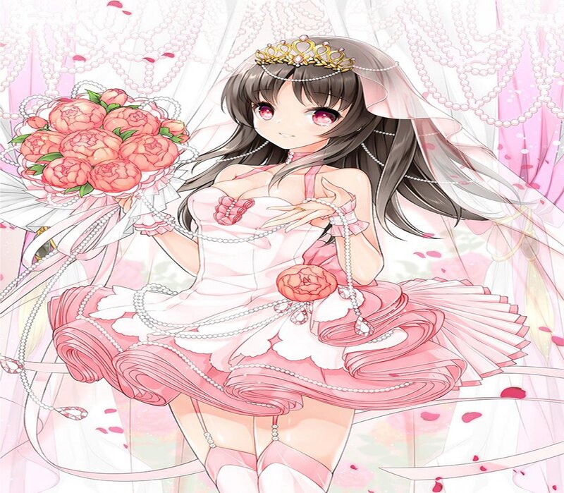 Anime Bride Holding Bouquet — Pink, Romantic
