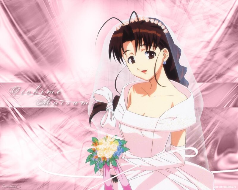 Anime Bride Holding Bouquet — Pink, Romantic, Veil, Wedding Dress
