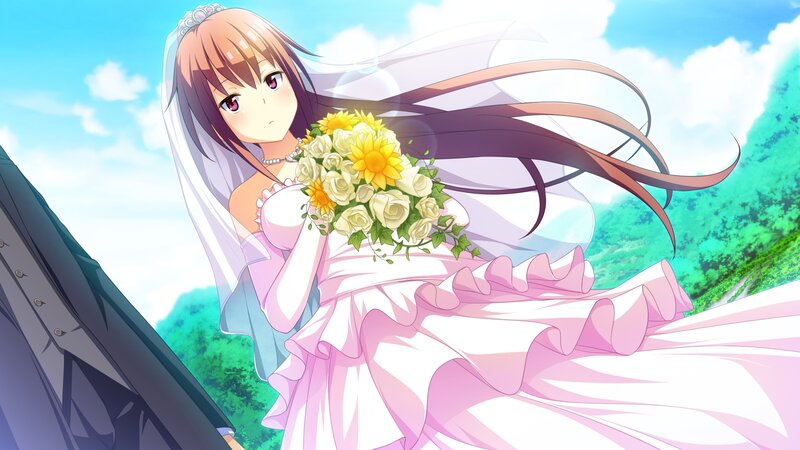 Anime Bride Holding Bouquet — Pink, Serene