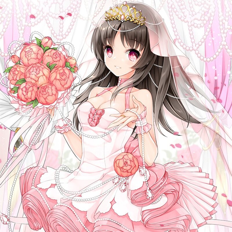 Anime Bride Holding Bouquet — Pink
