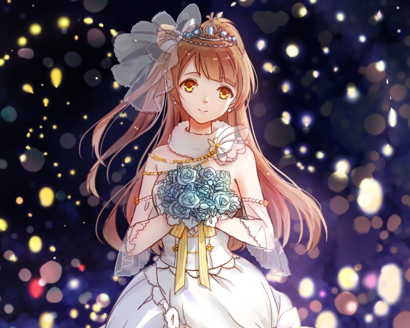 Anime Bride Holding Bouquet — White, Dreamy, Night