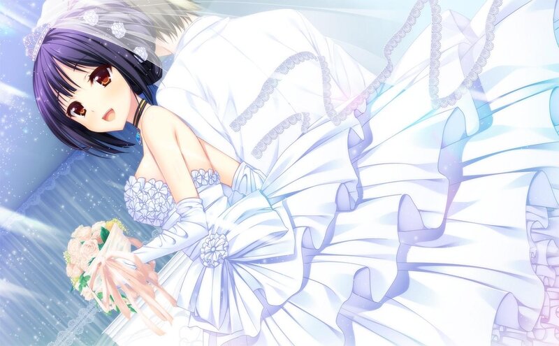 Anime Bride Holding Bouquet — White, Dreamy