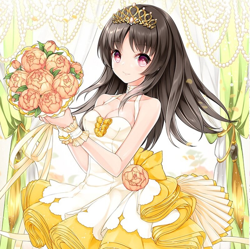 Anime Bride Holding Bouquet — White, Festive