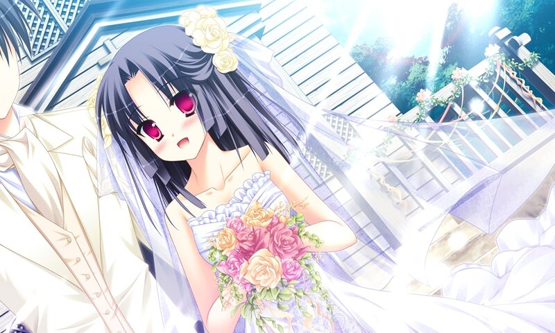 Anime Bride Holding Bouquet — White, Romantic