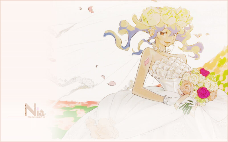 Anime Bride Holding Bouquet — White, Serene, Afternoon, Digital Art, Flowers