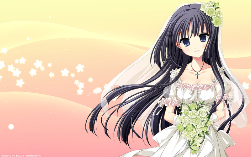Anime Bride Holding Bouquet — White, Serene