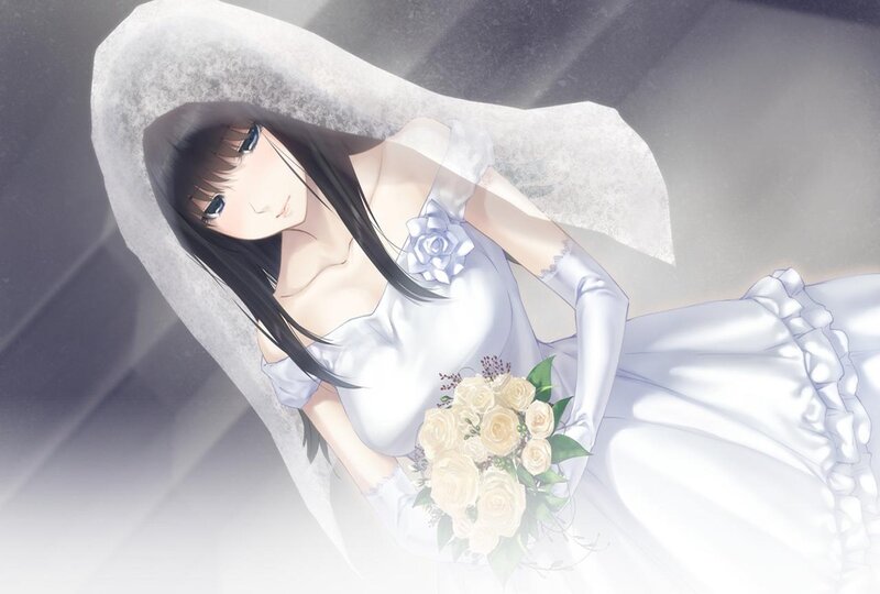 Anime Bride Holding Bouquet — White, Serene, Veil, Gloves