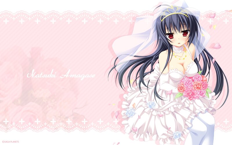Anime Bride Holding Flowers — Pink