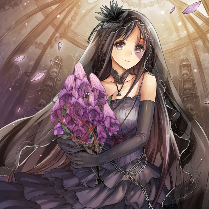 Anime Bride Holding Flowers — Purple
