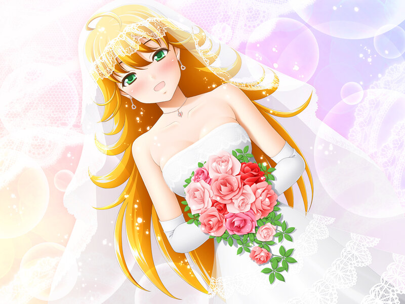 Anime Bride Holding Flowers — White, Romantic