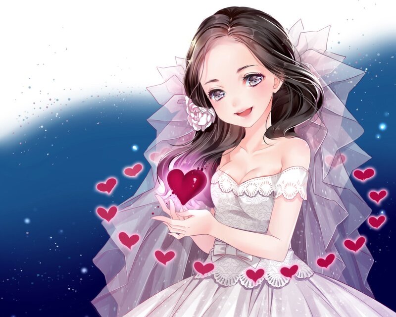 Anime Bride Holding Heart