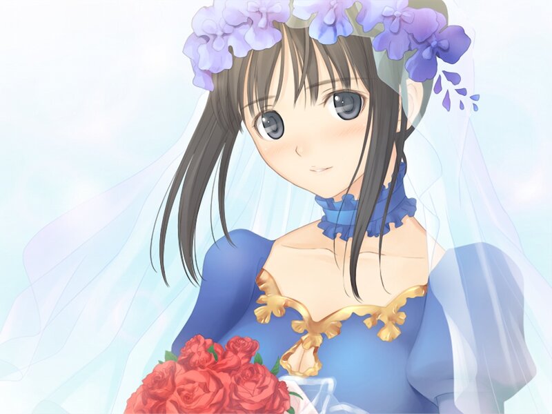 Anime Bride Holding Roses
