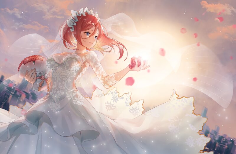 Anime Bride Holding Roses — White