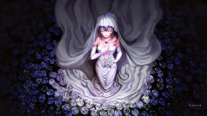 Anime Bride in Flowers — White, Dramatic
