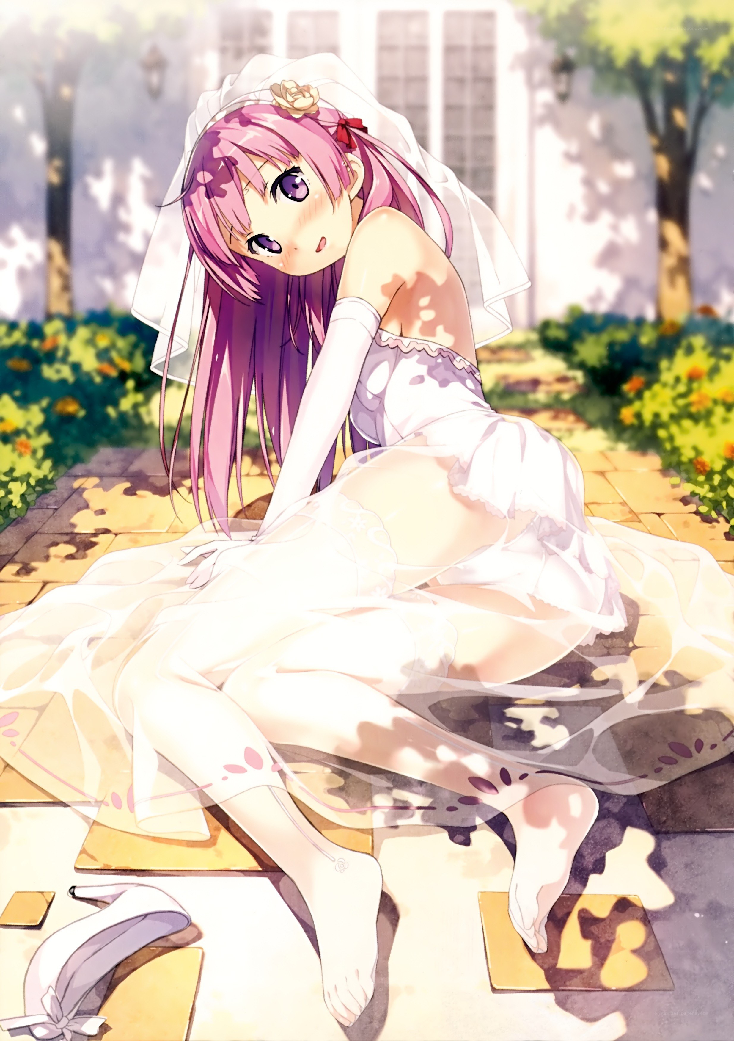 Anime bride in garden