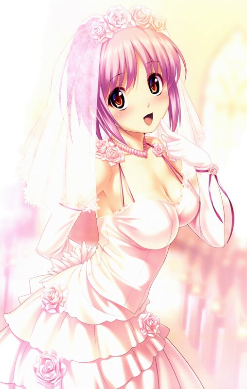 anime bride in pink dress