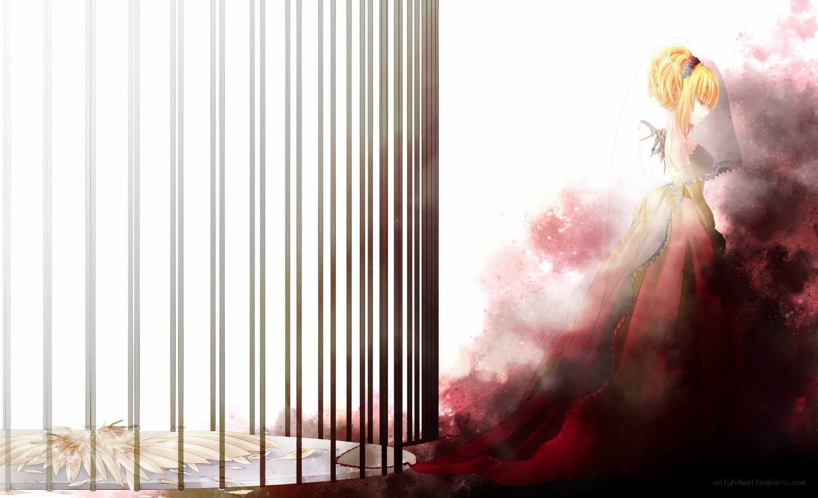 anime bride in red and white