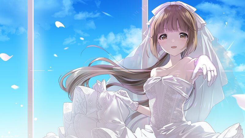 Anime Bride in Wedding Dress — White, Serene, Afternoon, Digital Art