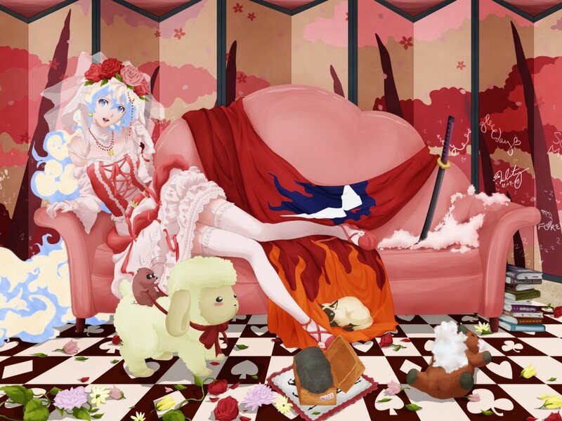 anime bride on a sofa