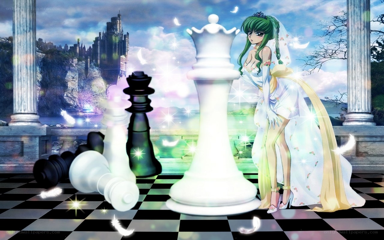 anime bride on chessboard