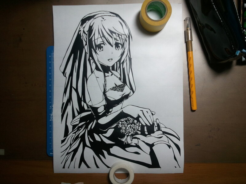 anime bride paper cut art
