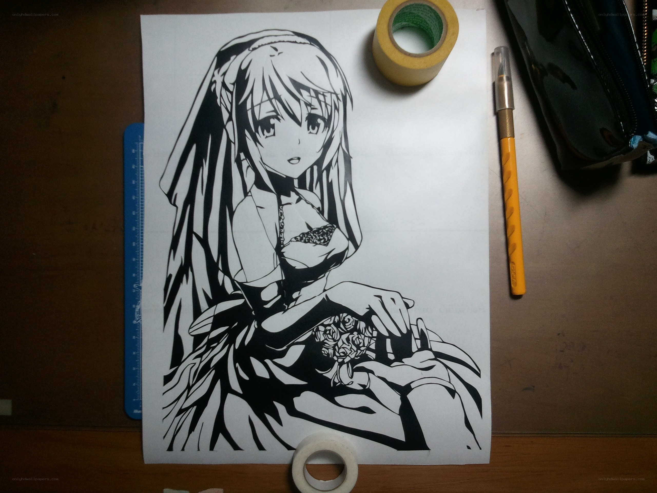 anime bride paper cut art