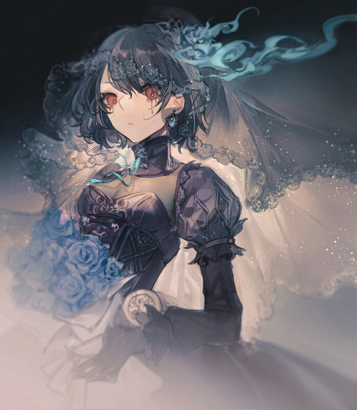 Anime Bride with Blue Roses