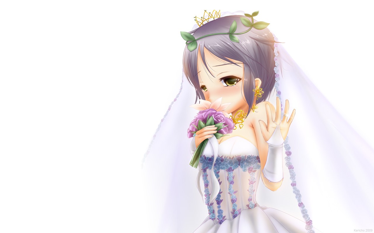 anime bride with bouquet