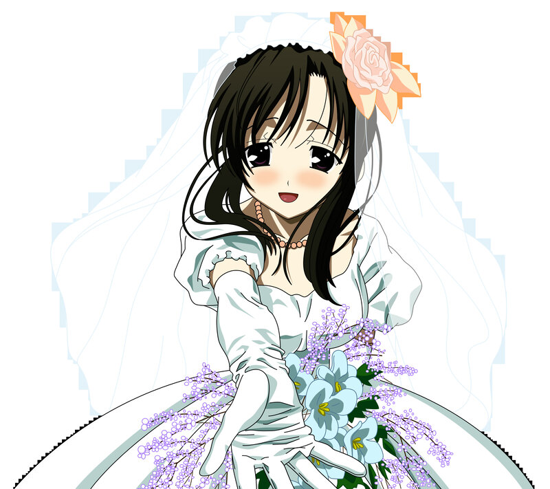 anime bride with bouquet