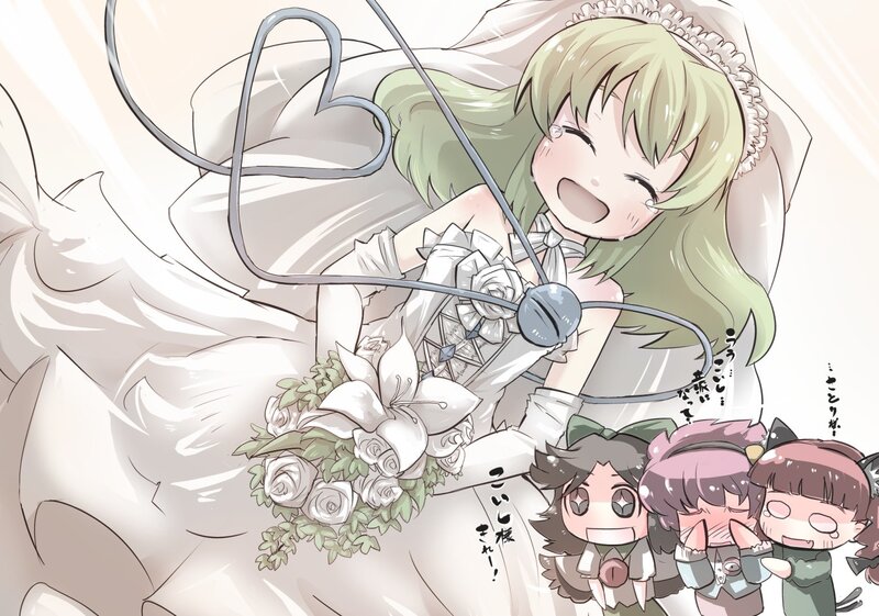 anime bride with bouquet