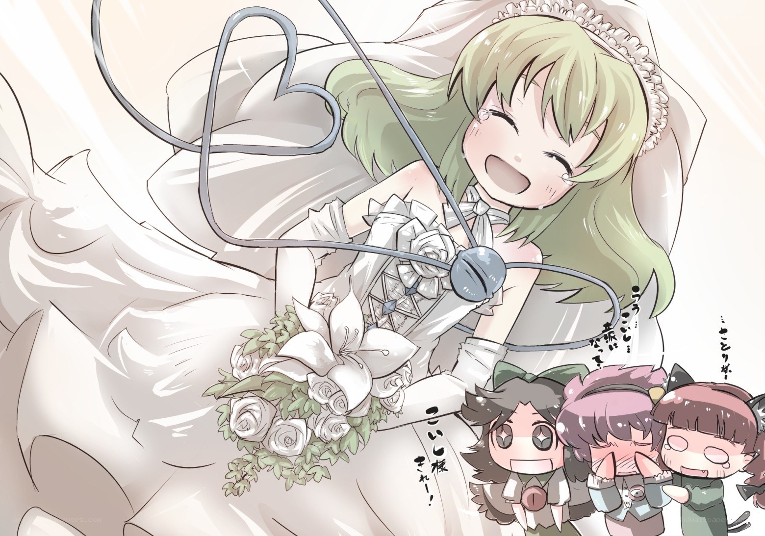 anime bride with bouquet