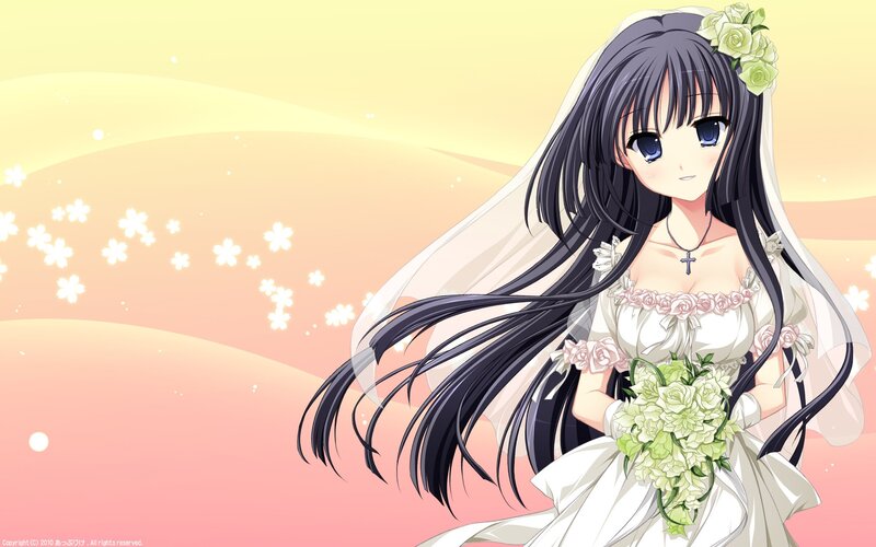 anime bride with bouquet