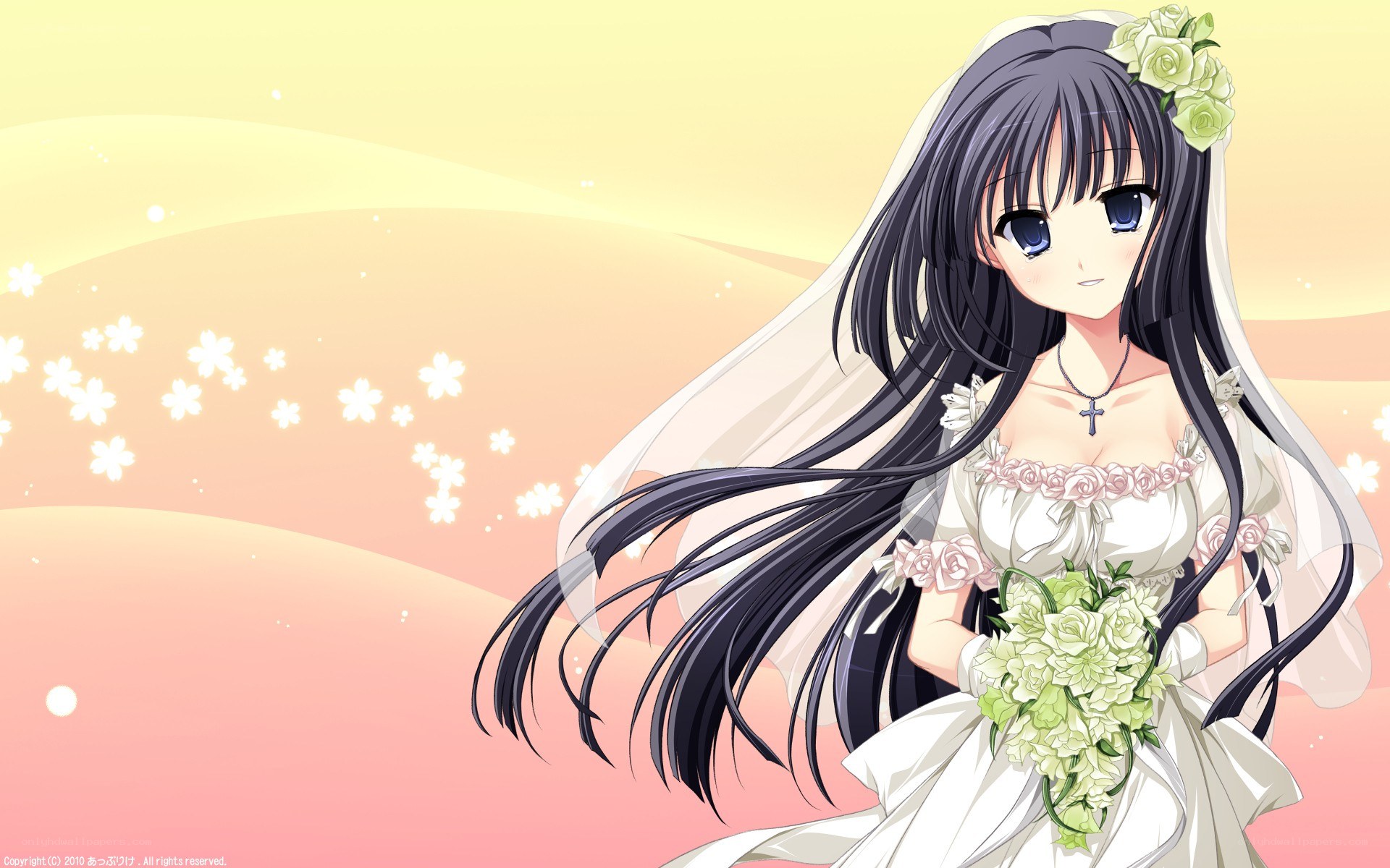 anime bride with bouquet