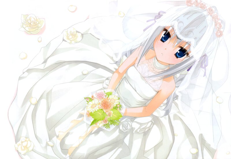 anime bride with bouquet