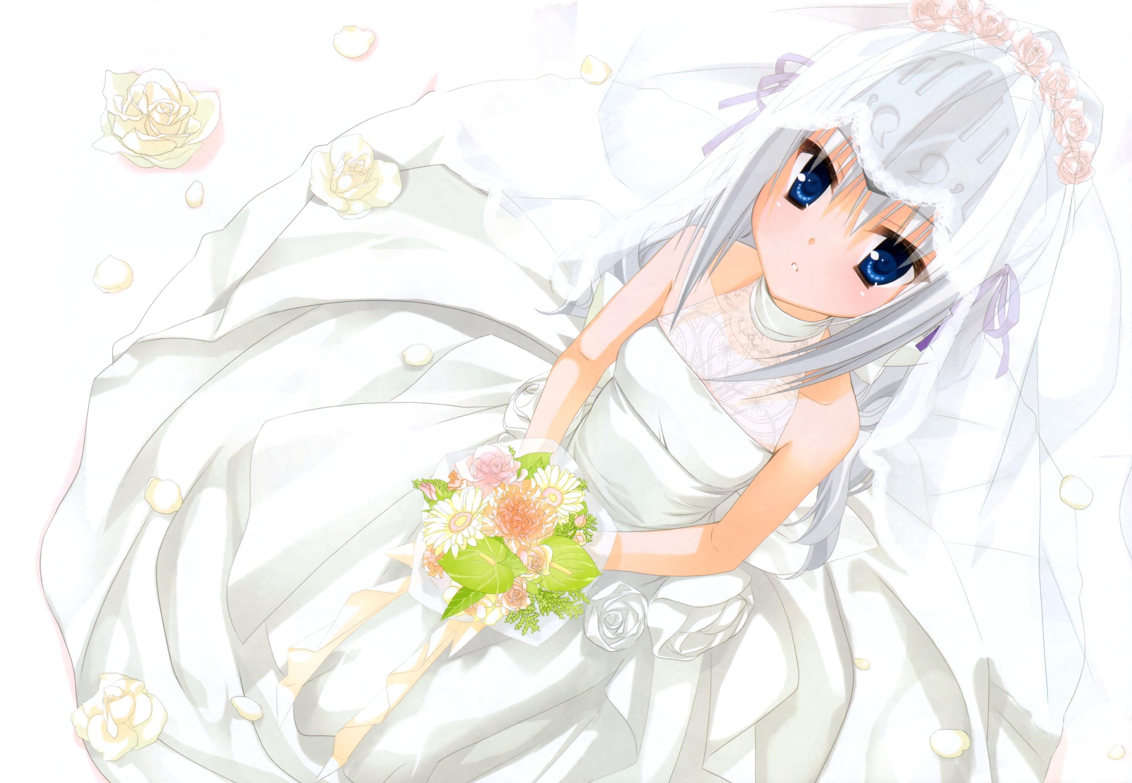 anime bride with bouquet