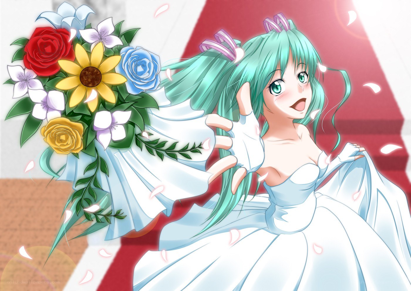 anime bride with bouquet