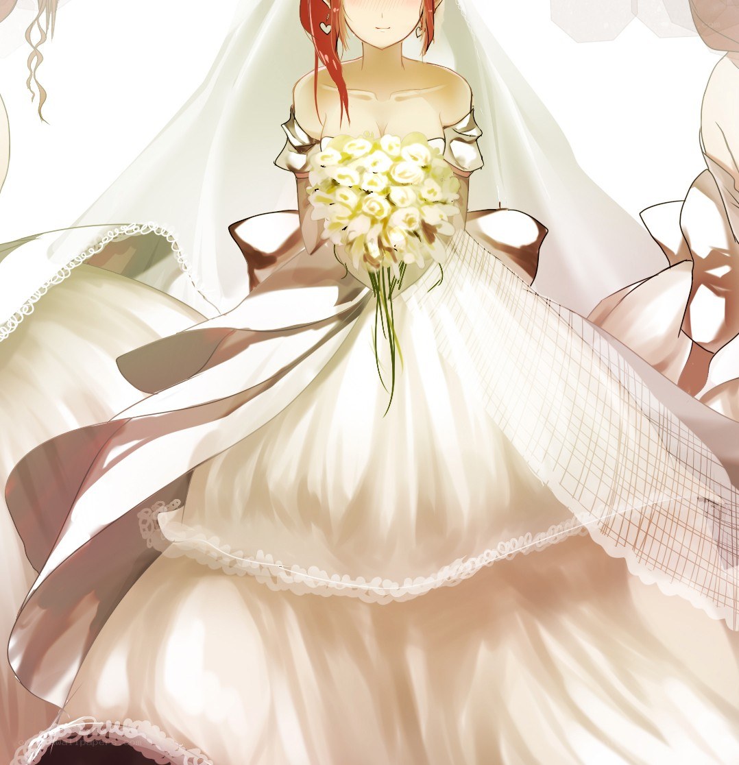 anime bride with bouquet