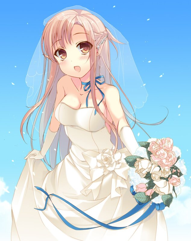 anime bride with bouquet