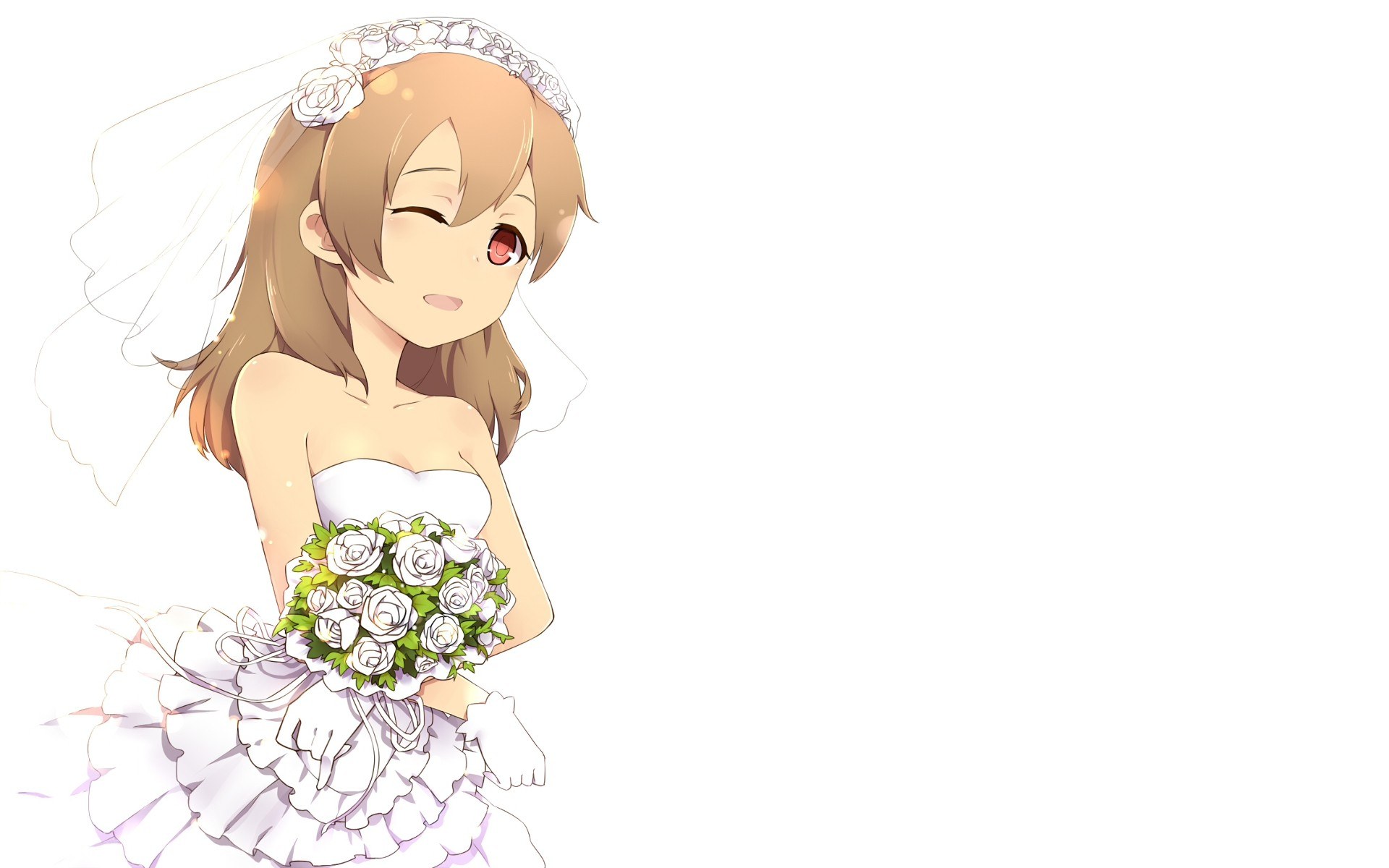 anime bride with bouquet