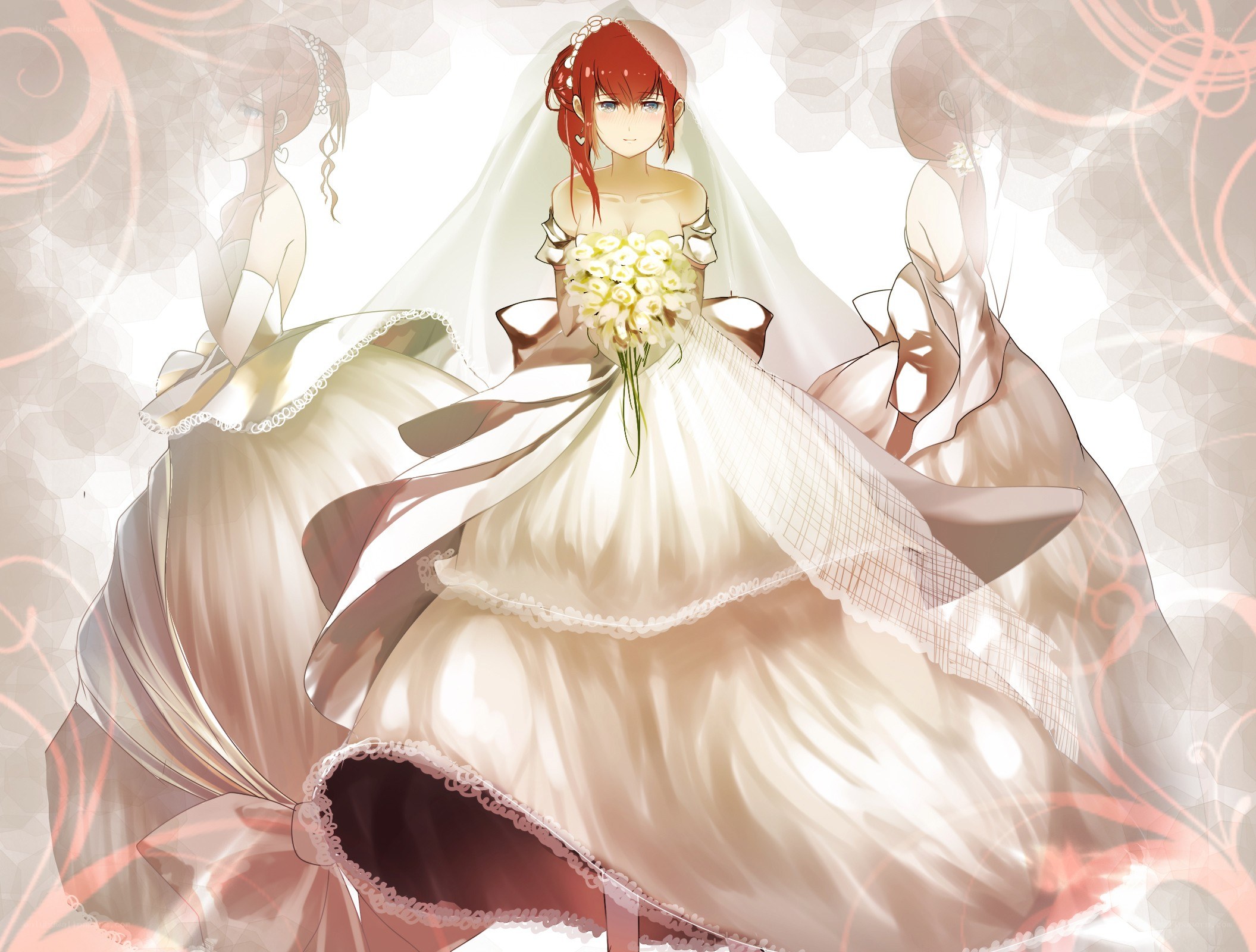anime bride with bouquet