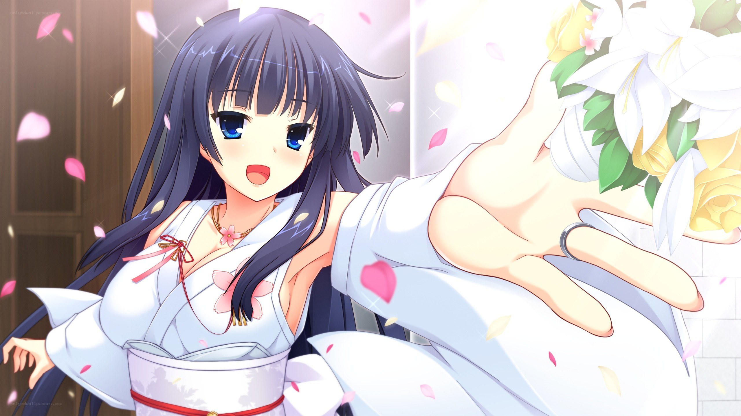 anime bride with bouquet