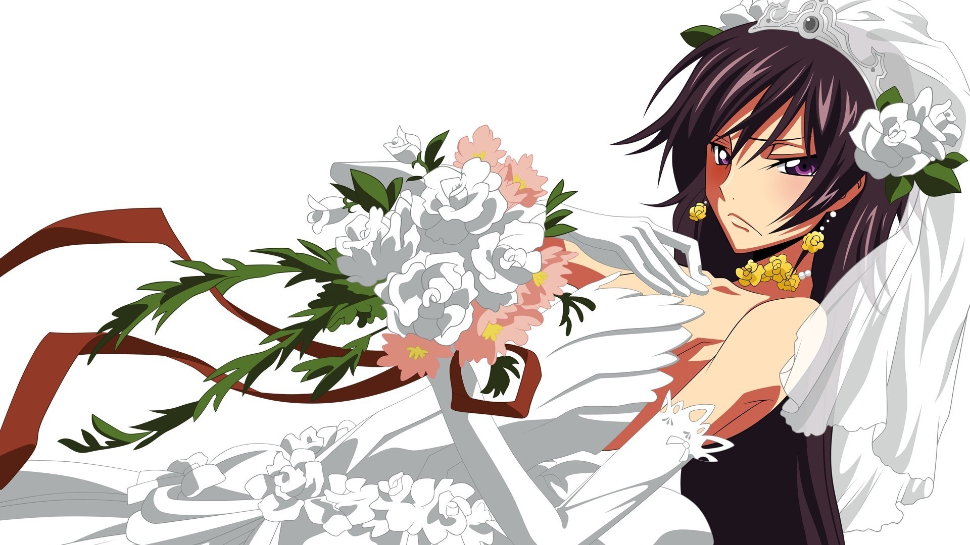anime bride with bouquet