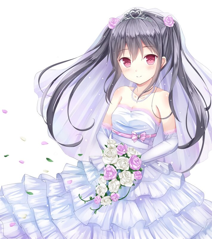anime bride with bouquet