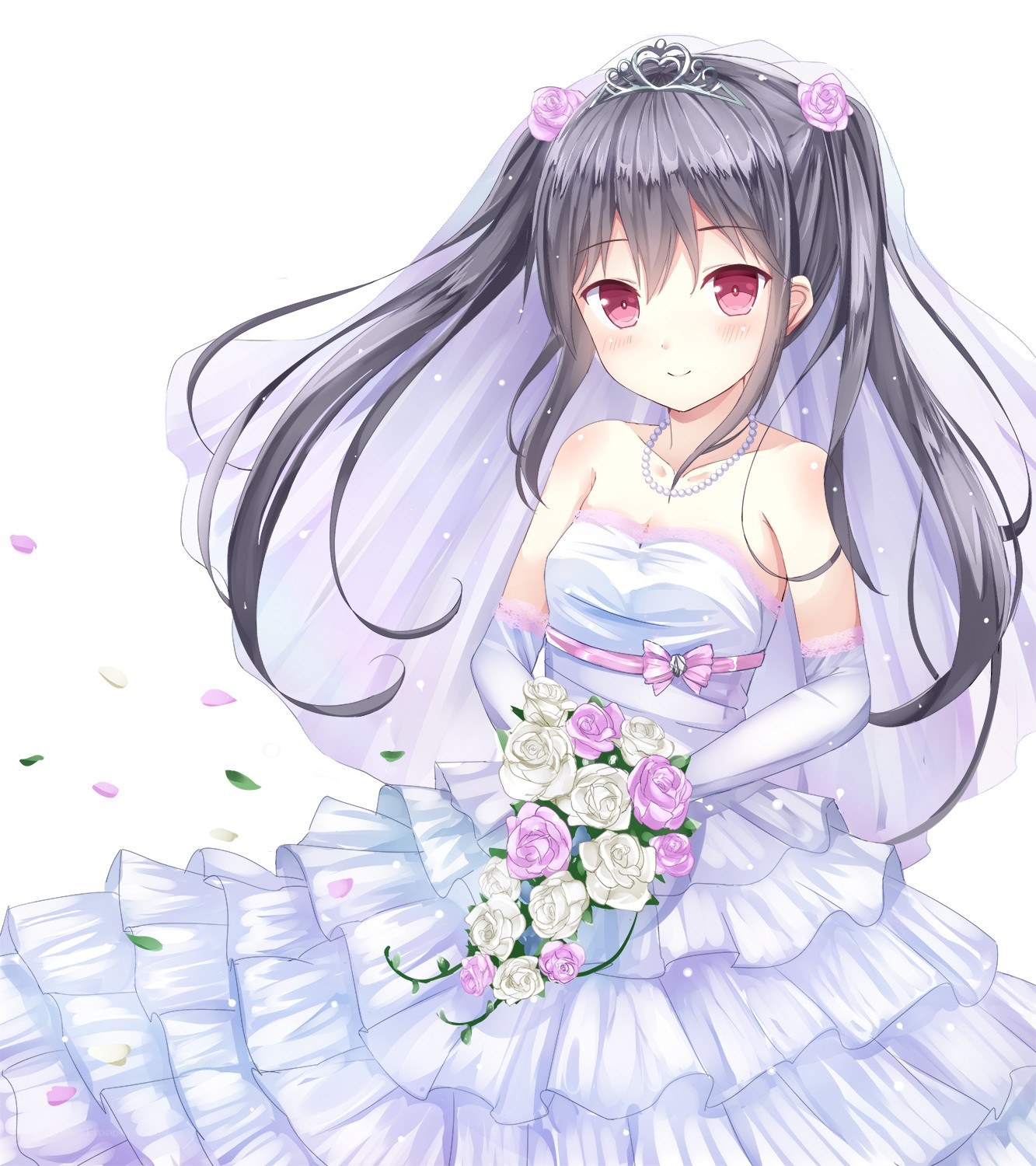 anime bride with bouquet