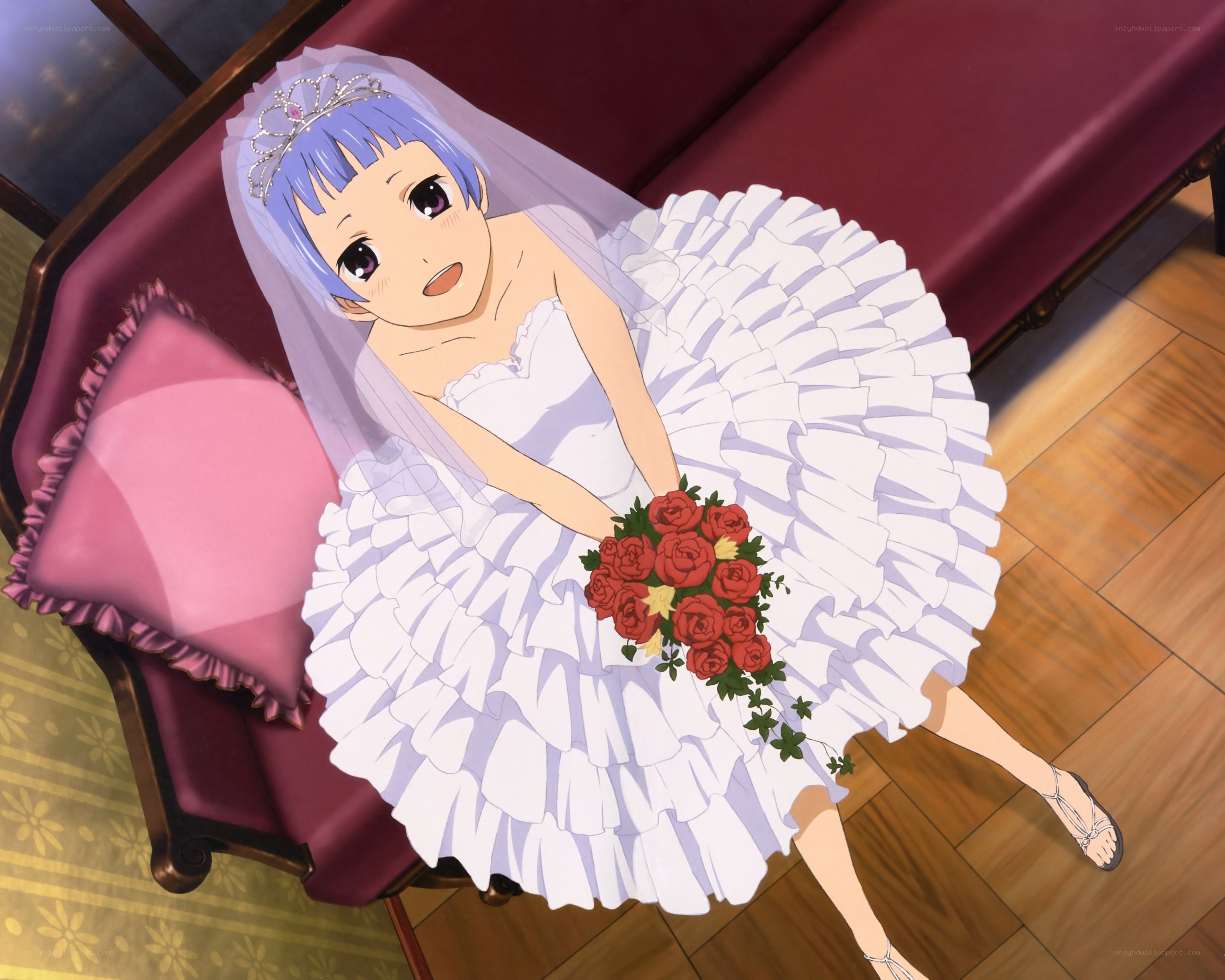 anime bride with bouquet