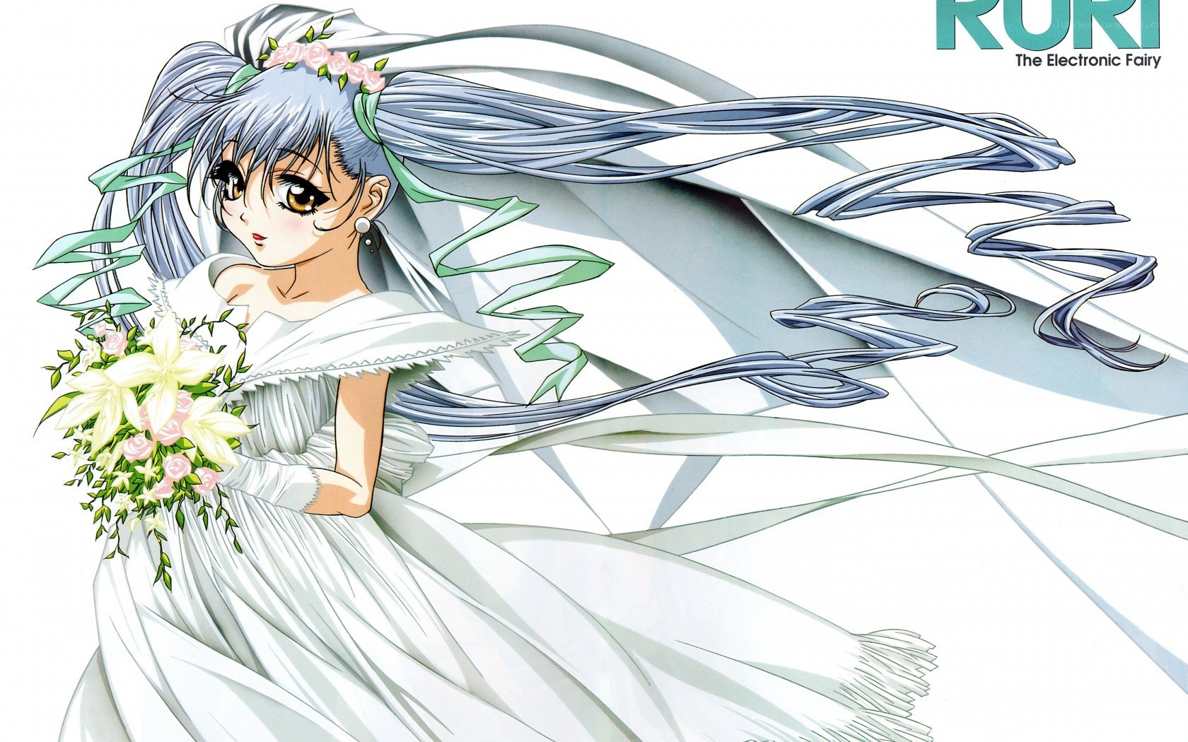 anime bride with bouquet